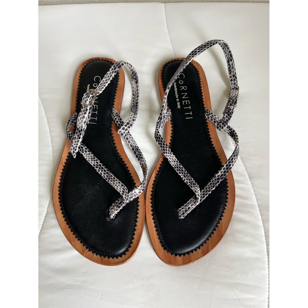 Cornetti handmade Italian snake-print leather sandals size 37